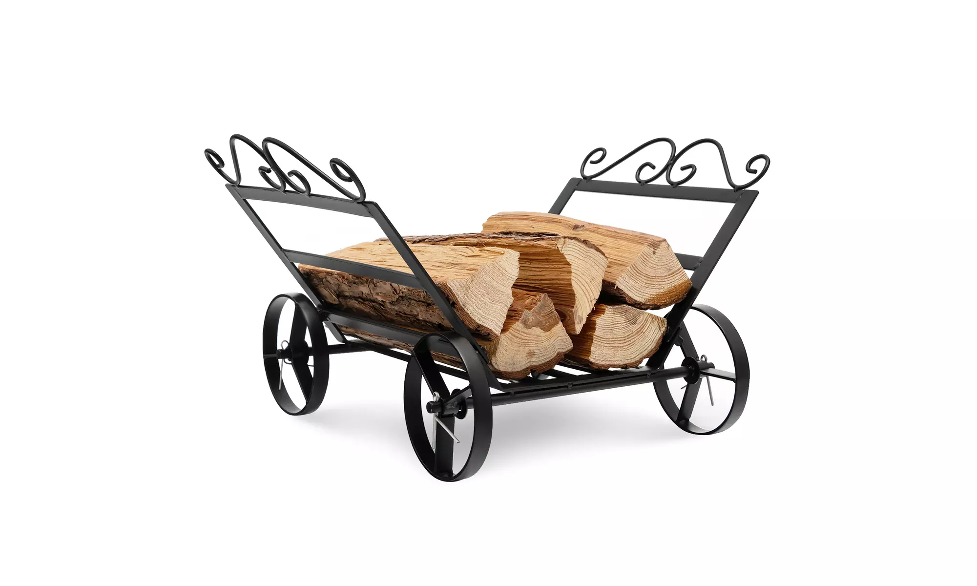 Costway Firewood Rack Decorative Rustproof Steel Fireplace Log Holder w/ Wheels
