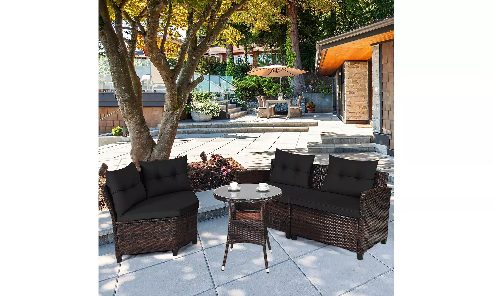 Costway 4PCS Outdoor Patio Rattan Furniture Set Cushioned Sofa Table - Primary Image