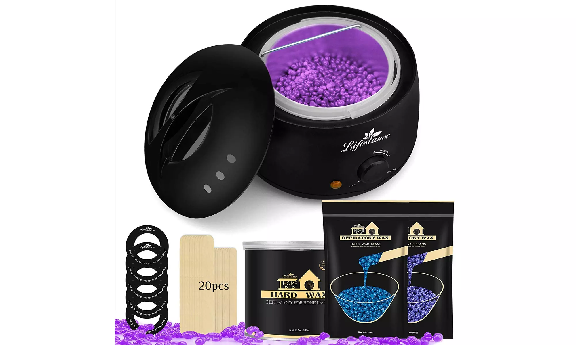  Waxing Kit, Lifestance European Wax Warmer Hair Removal Wax Kit with 17.6oz - Primary Image