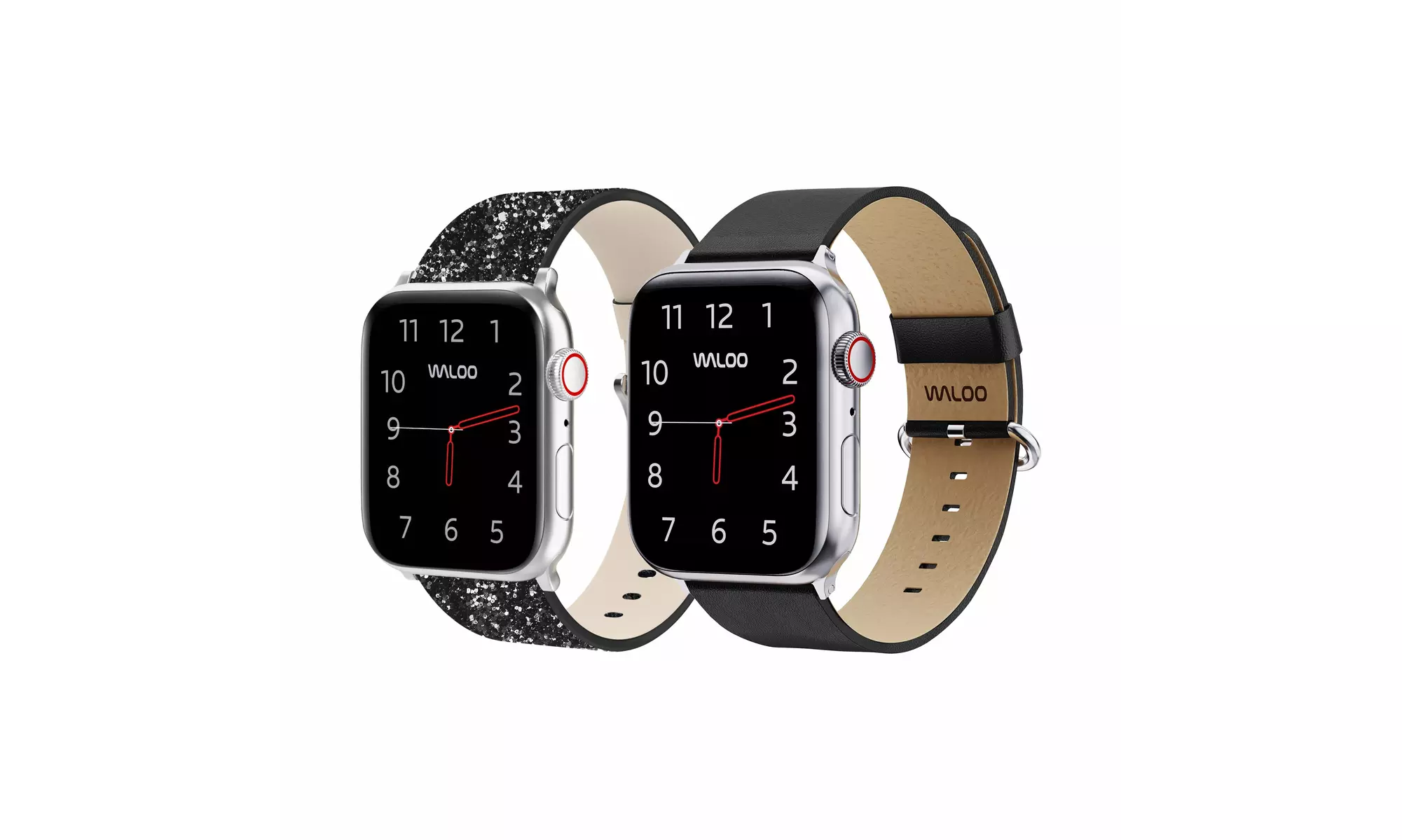 Waloo 2 Pack Leather Bling & Leather Grain Apple Watch Bands