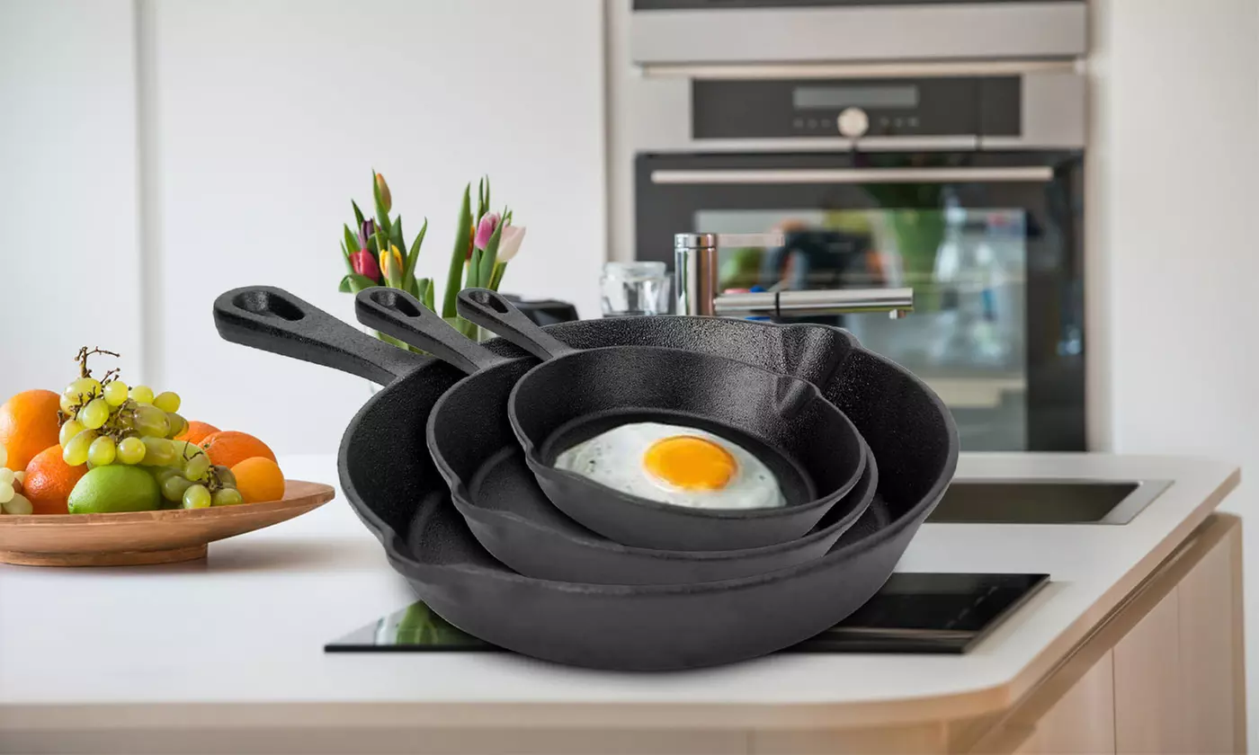 NewHome 3-Piece Pre-Seasoned Non-Stick Cast Iron Skillet Set (6", 8", 10")
