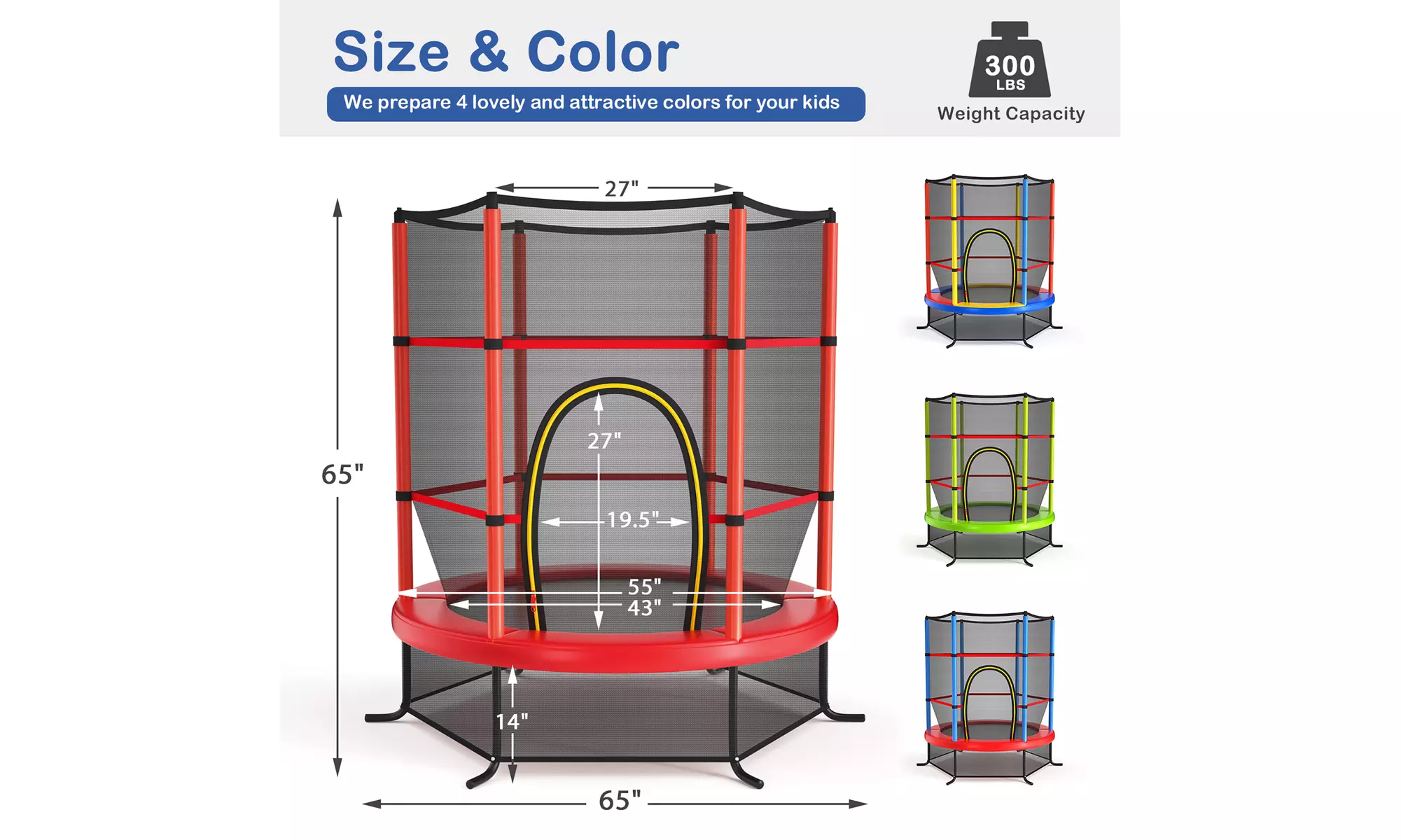 Youth Jumping Round Trampoline 55'' Exercise W/ Safety Pad Enclosure Combo Kids