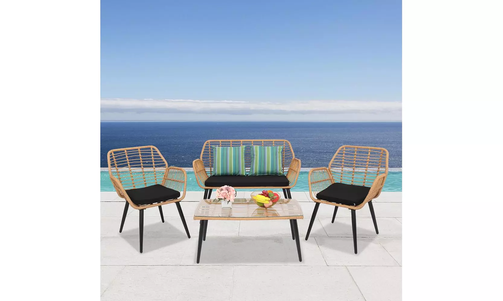 4-Piece Outdoor Patio Furniture Sets Sectional Sofa Wicker Conversation Set - Primary Image