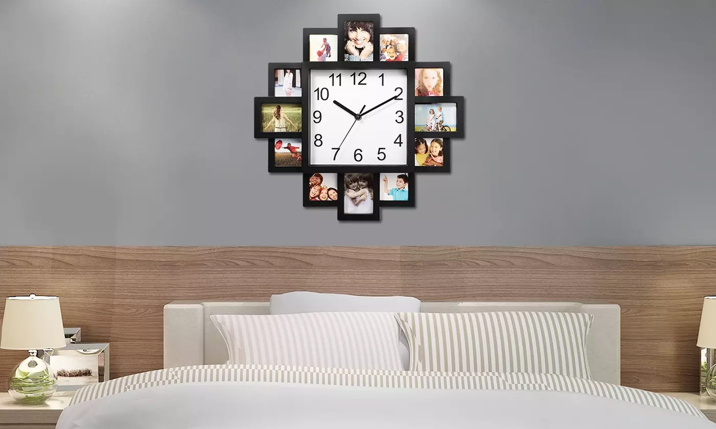 iMounTEK Hanging Wall Clock with 12-Picture Display Photo Frame