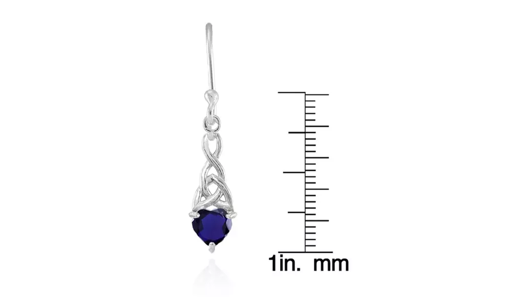 Created Sapphire 6mm Dainty Heart Celtic Knot Dangle Earrings in Sterling Silver - Second Medium