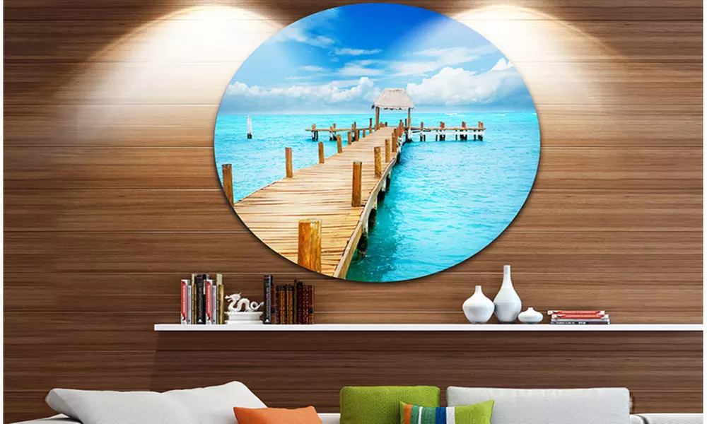 Tropic Paradise Jetty in Mexico' Seascape Circle Metal Wall Art - Primary Image