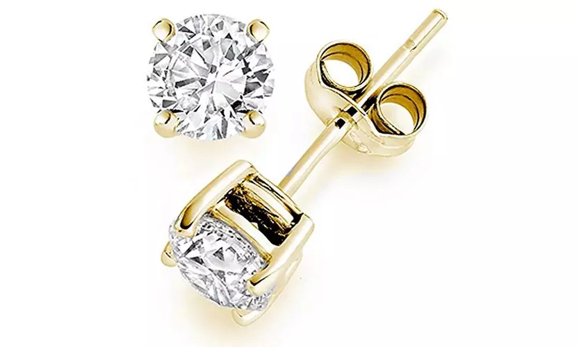 14k Yellow Gold 1/4 Carat 4 Prong Diamond Stud Earrings. - Primary Image