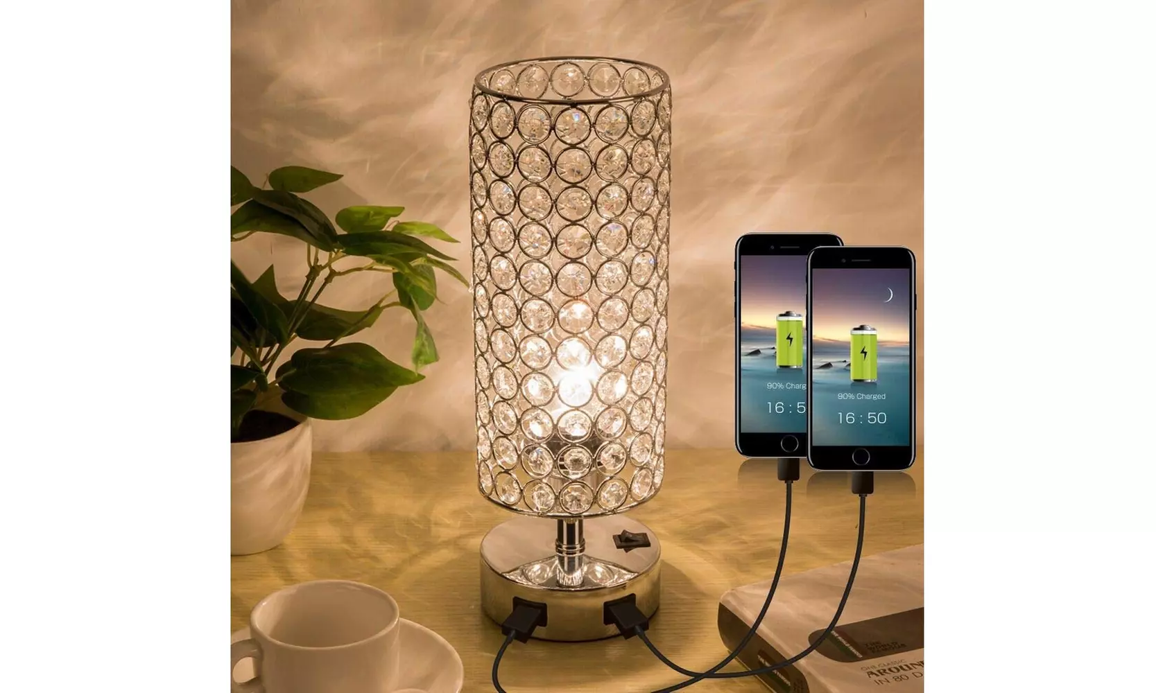 ZEEFO Crystal Table Lamp, Elegant Decorative Bedside Table Lamp - Primary Image