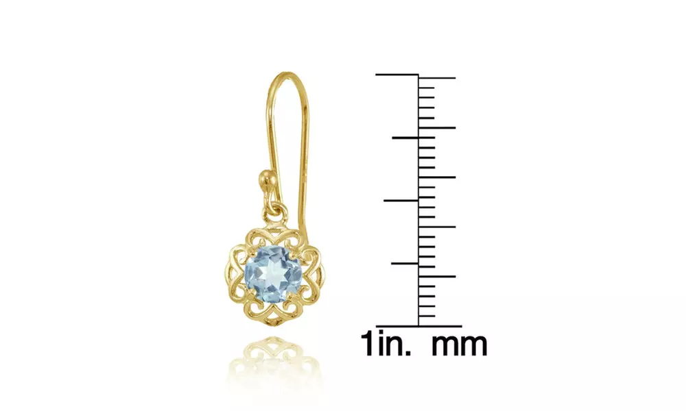 Yellow Gold over Sterling Silver Blue Topaz Filigree Dangle Earrings
