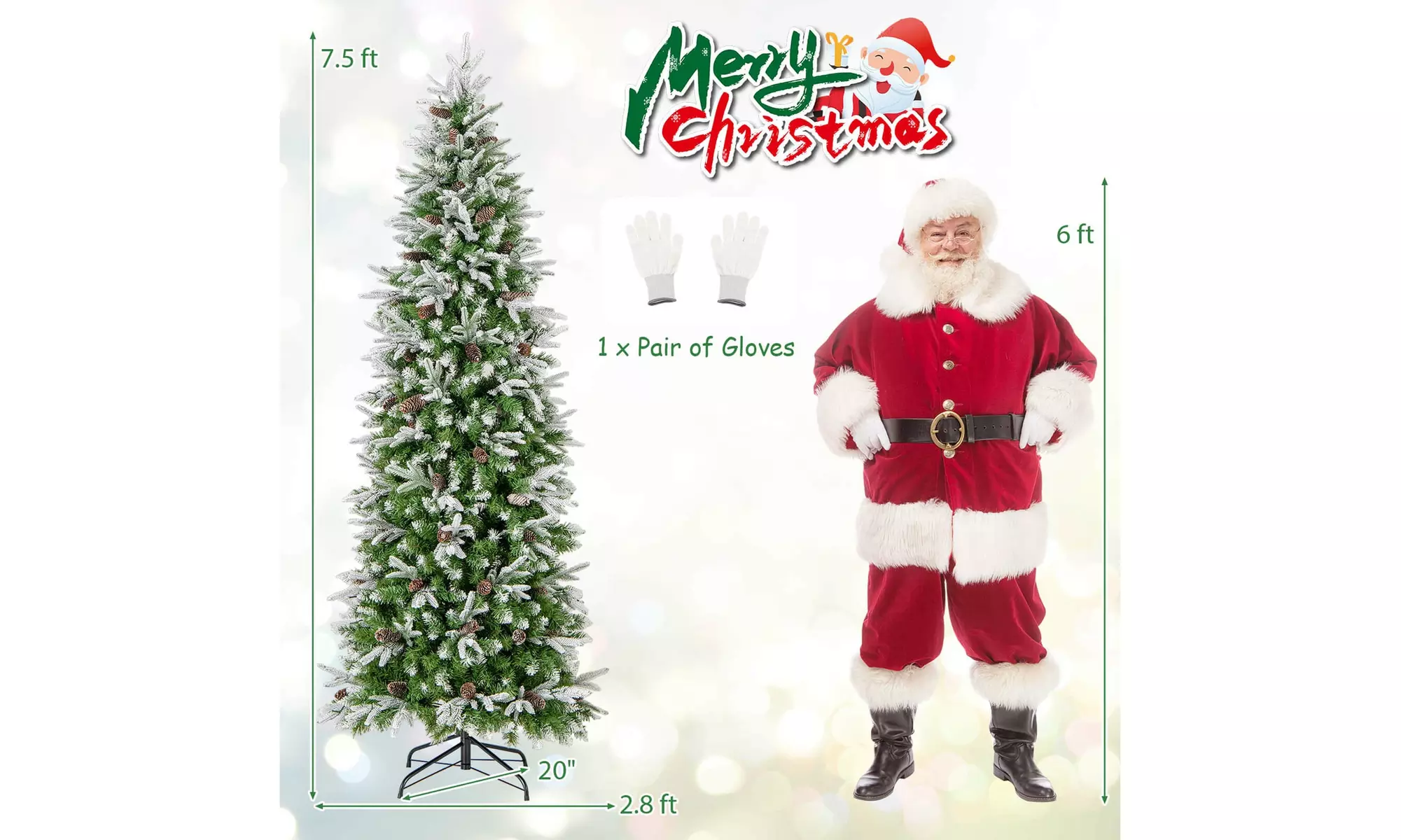 Costway 6/7.5/9 FT Christmas Tree with PE PVC Branch Tips Warm White LED Lights