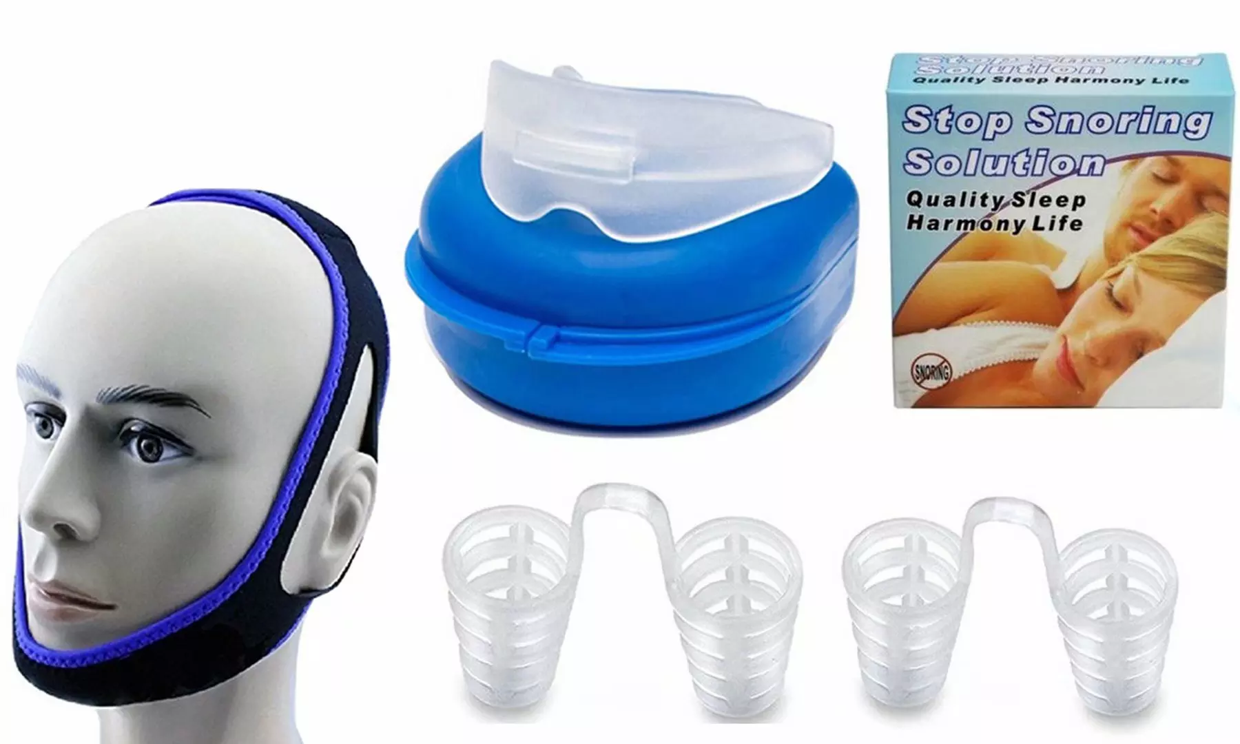 Anti-Snore Kit of Adjustable Chin Strap,Mouth Guard,Nasal Dilator - Primary Image