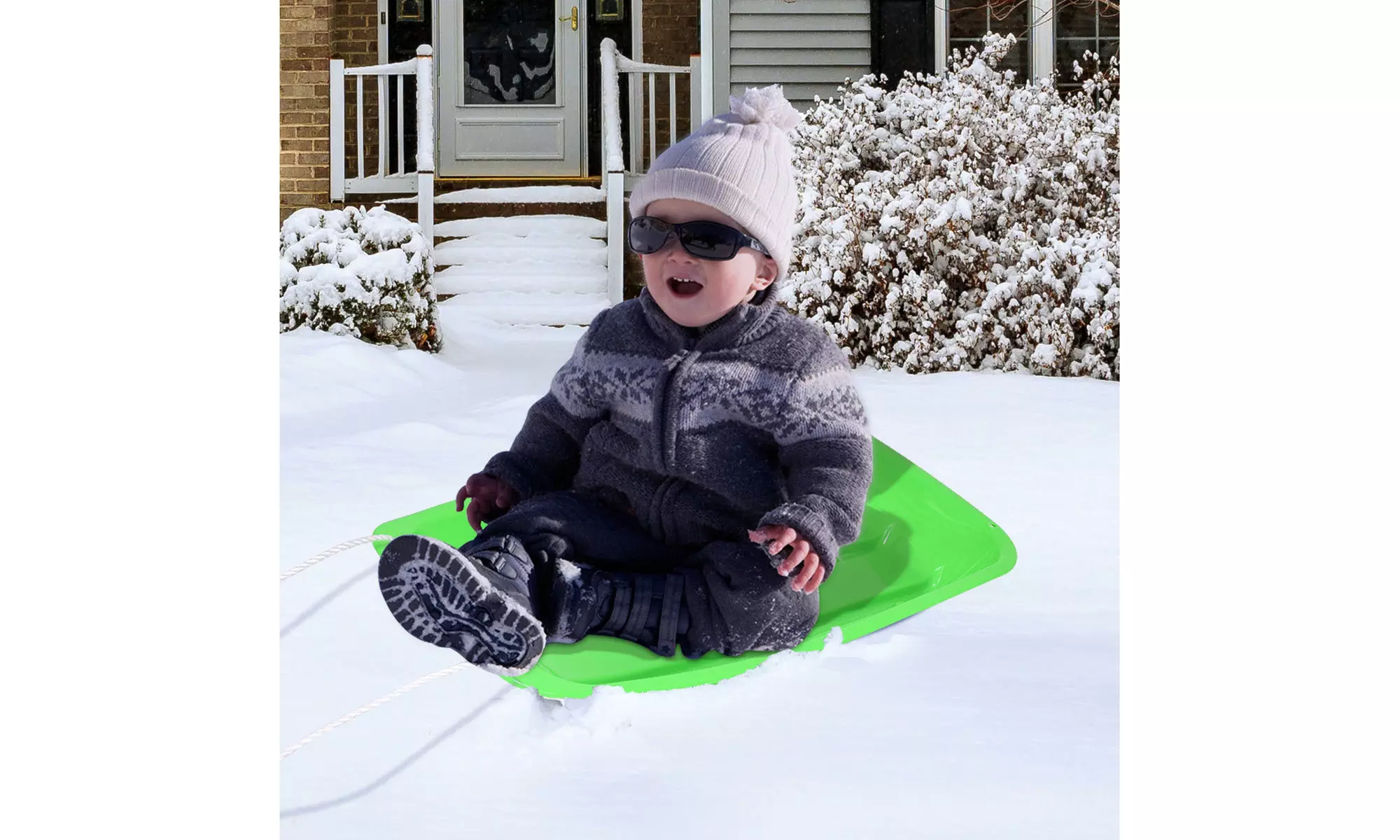 Kids Snow Sled Boat Sledge Winter Toboggan Downhill Sprinter 2 Handles Pull Rope - Primary Image