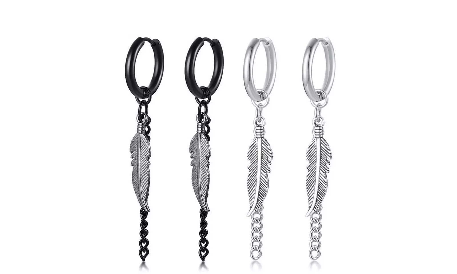 Long Chain Dangle Earrings for Men Stainless Steel Feather Cross Bar Earring - Second Medium