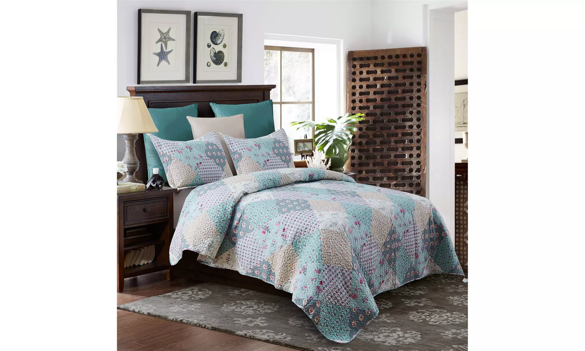 JML 3-Piece Reversible Quilt Set,Home Collection Printed Bedspread With 2 Shams