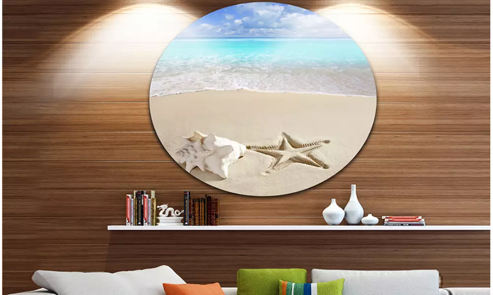 Caribbean Beach Starfish' Beach Photography Circle Metal Wall Art - Primary Image