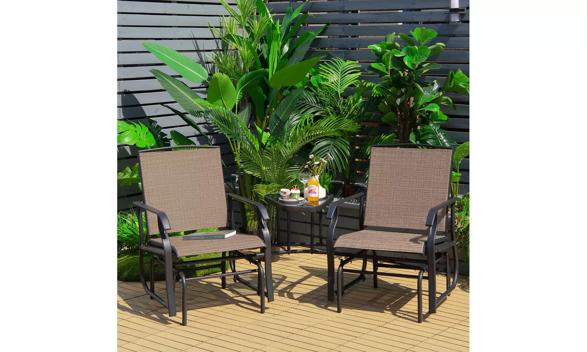 Costway Double Swing Glider Chair Rocker Glass Table Umbrella Hole - Primary Image