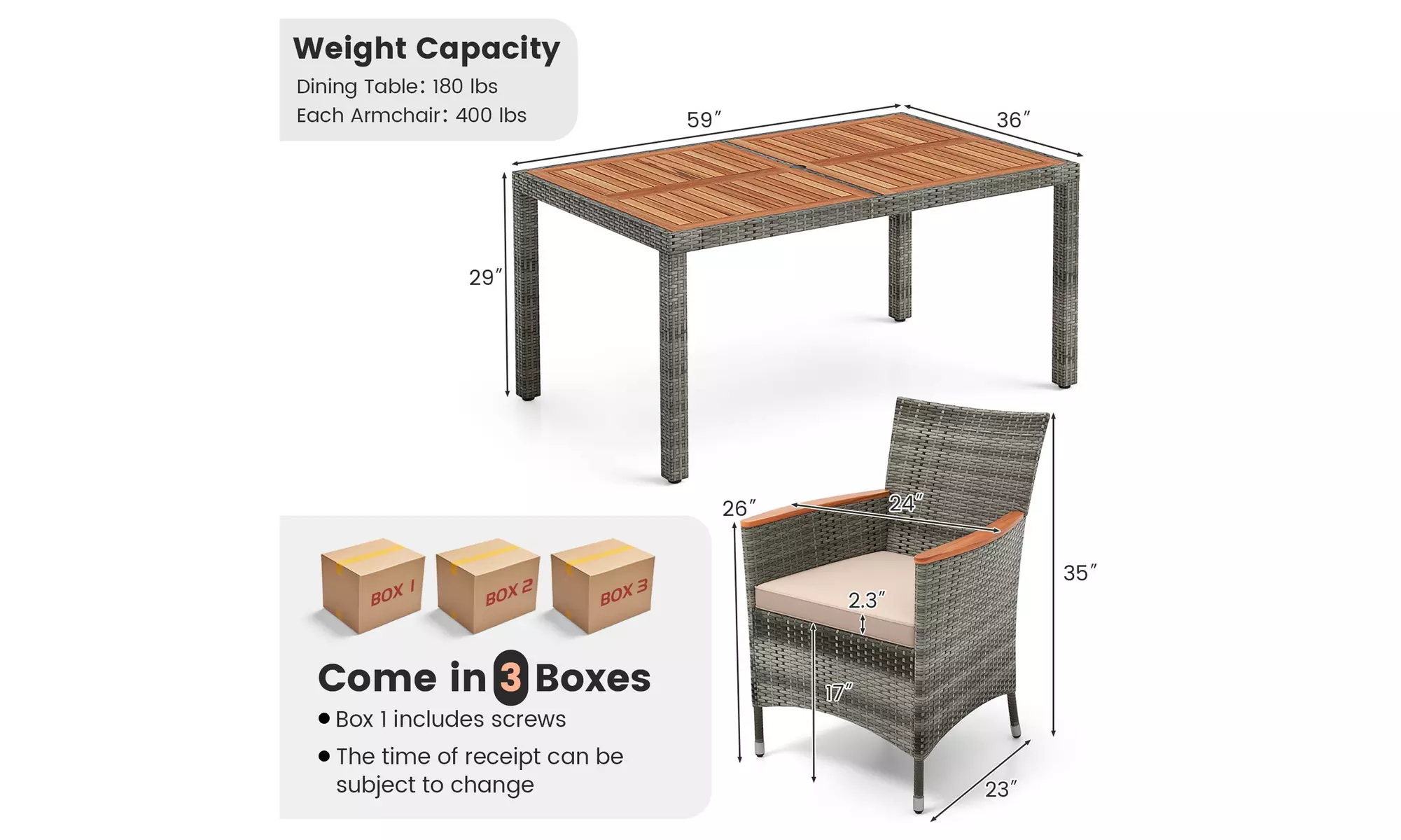 Costway 7 Pieces Outdoor Wicker Dining Set with Acacia Wood Table and 6 Chairs