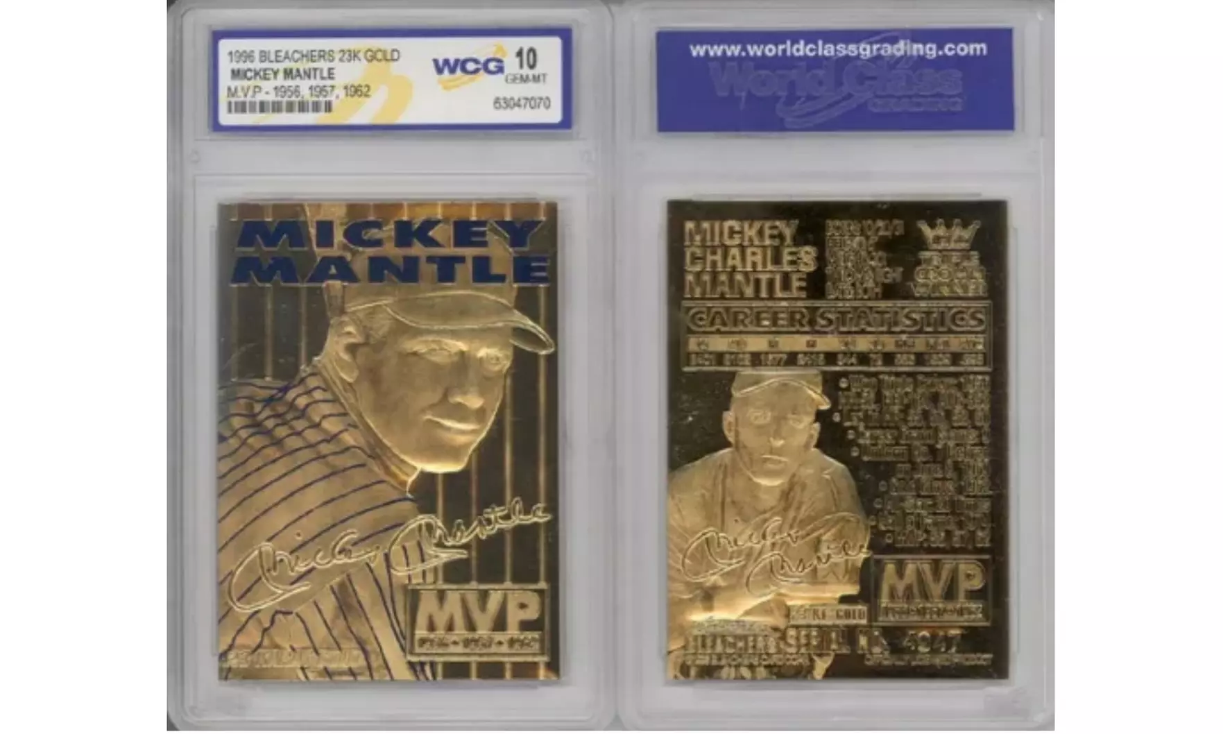 1996 Mickey Mantle 3-TIME MVP NY Yankees 23K Gold Card - Graded Gem-Mint 10