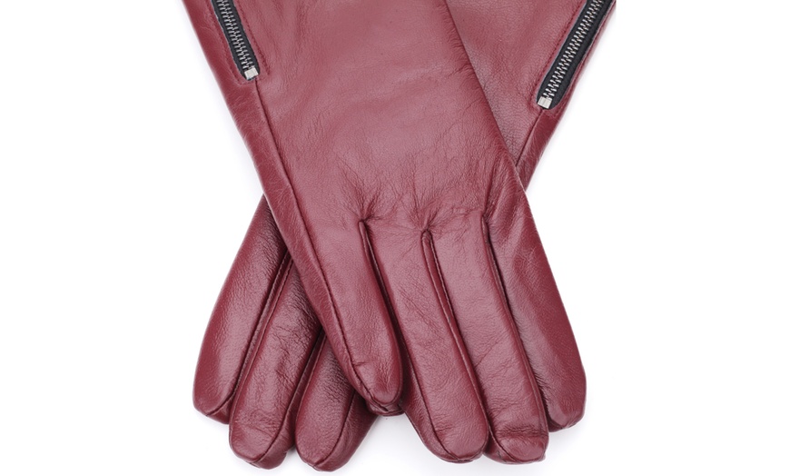 Image 49: Mio Marino Women's Insulated Long Sleeve Leather Gloves W/ Elegant Zipper Design