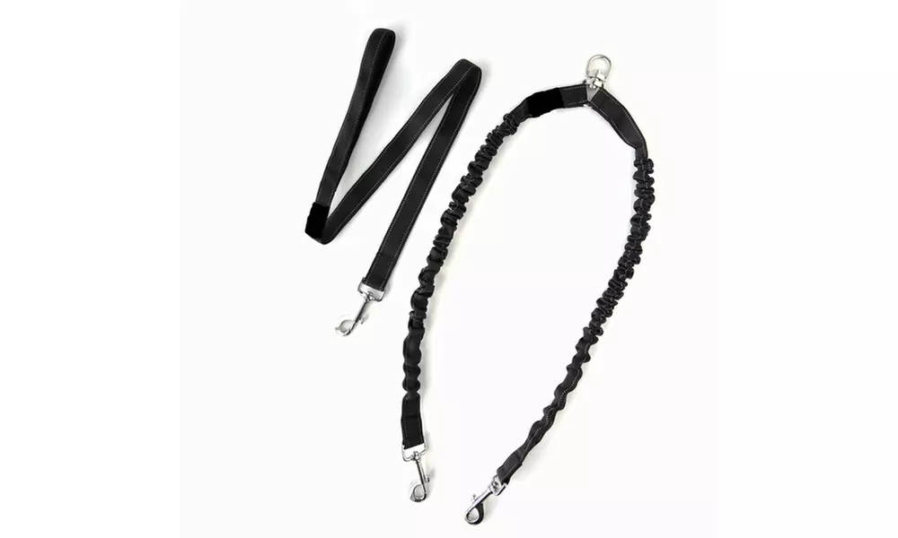 Waloo Pets Double Dog Bungee Dog Leash- Black,Red or Blue