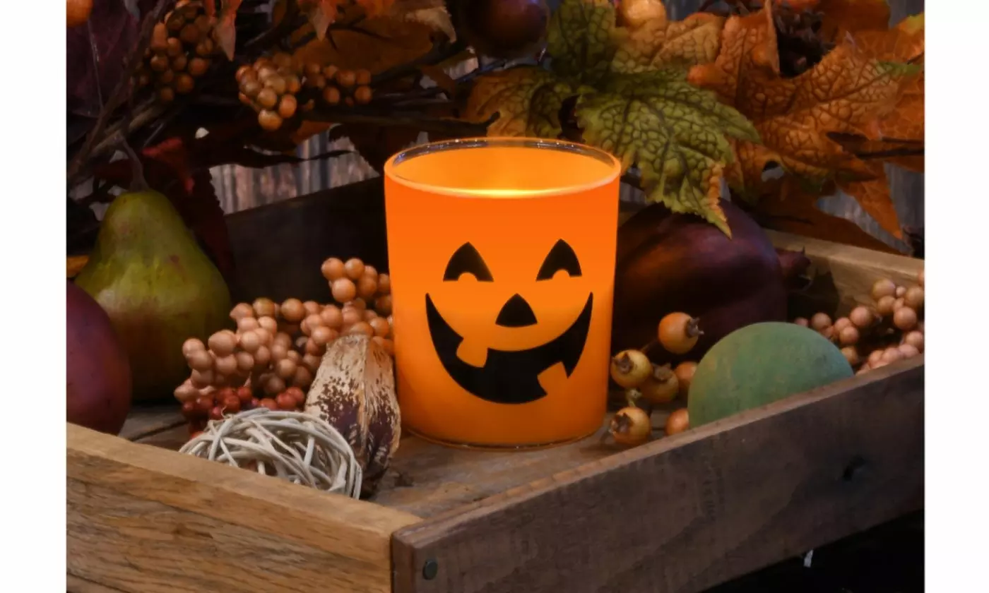 Halloween Battery Operated LED Glass Candles with Flickering Flame - Set of 2