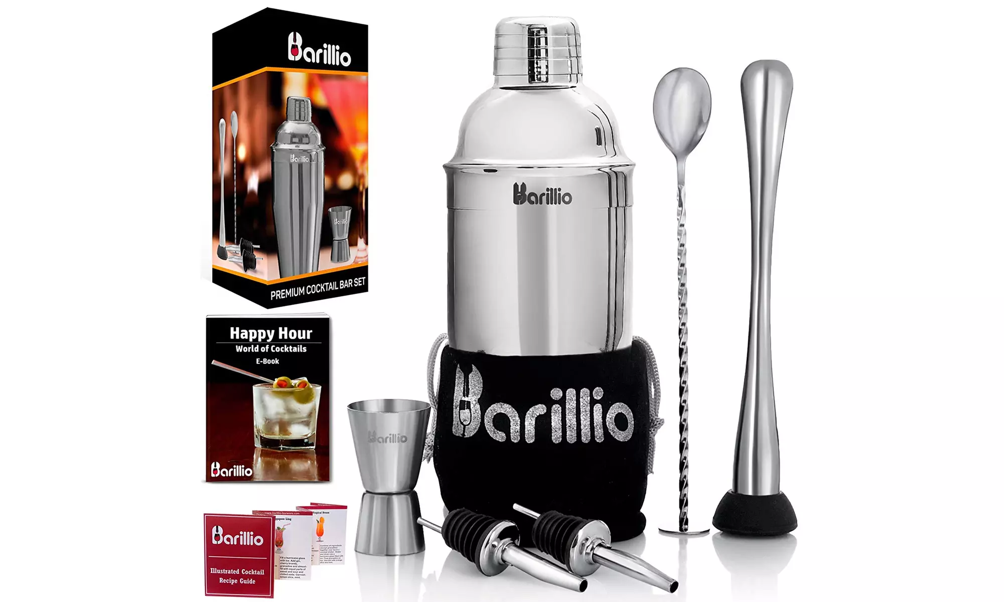 Elite Cocktail Shaker Set Bartender Kit by BARILLIO - Second Medium
