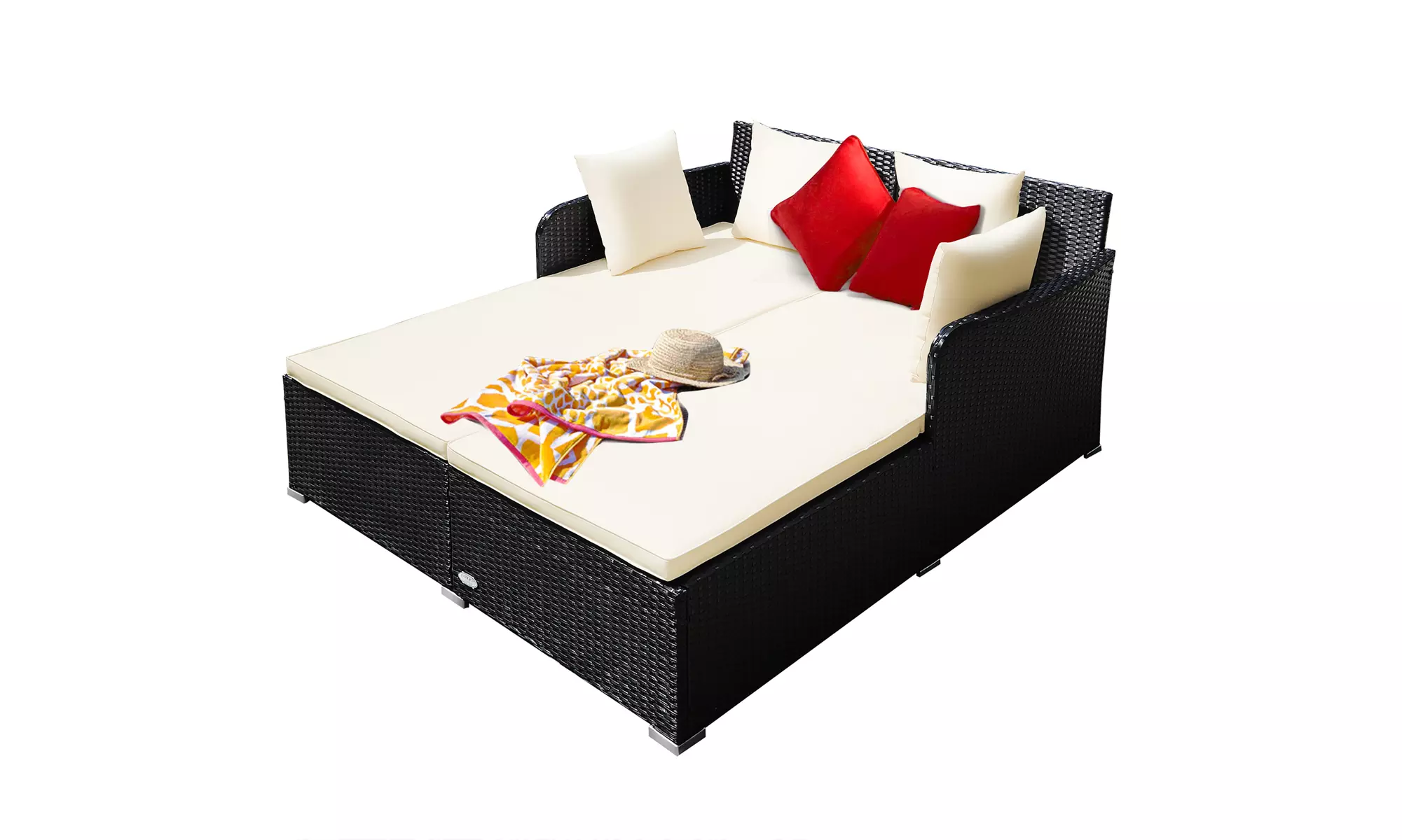 Costway Outdoor Patio Rattan Daybed Pillows Cushioned Sofa Furniture