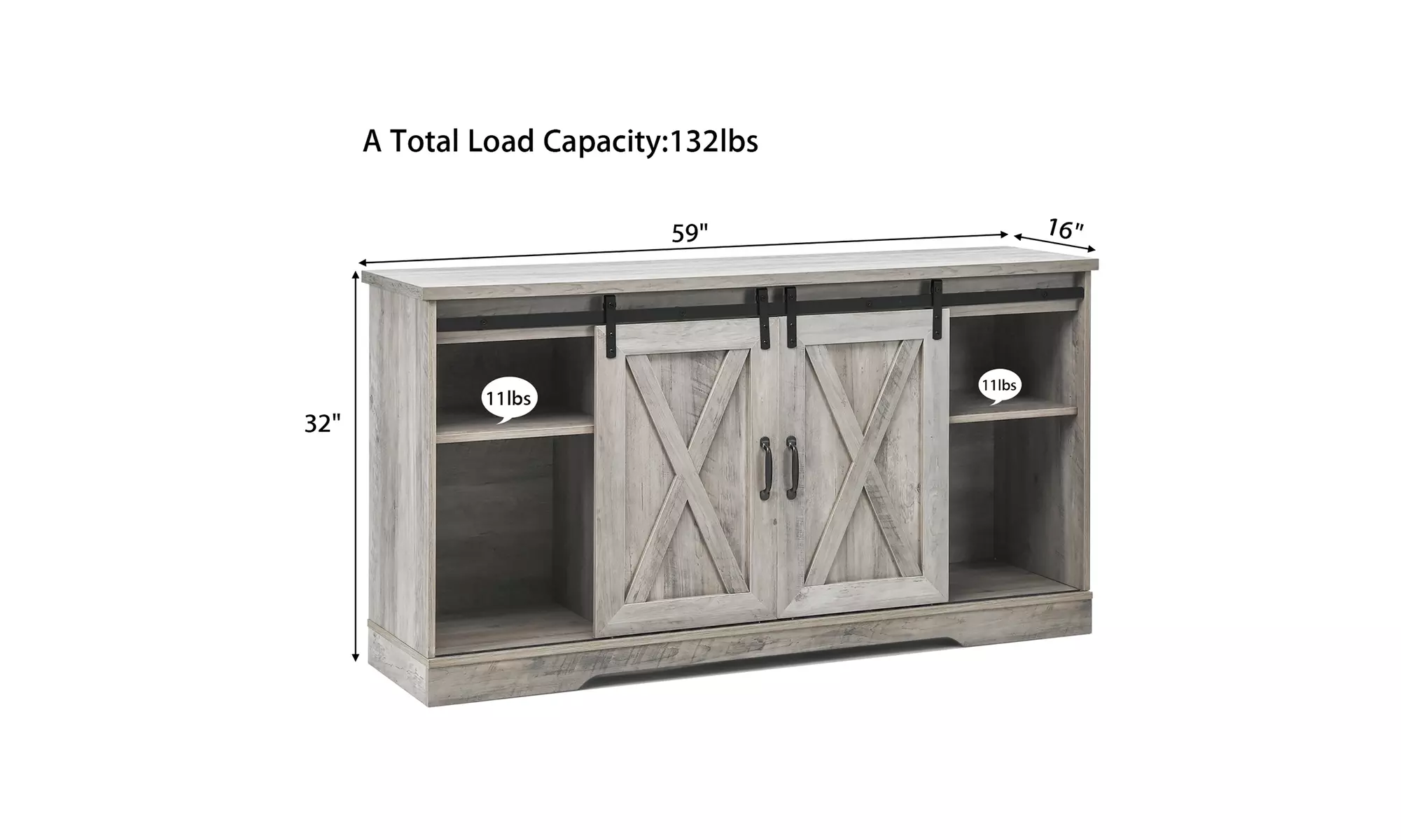 Costway 59'' Farmhouse TV Stand Sliding Barn Door Cabinet w/ Adjustable Shelf