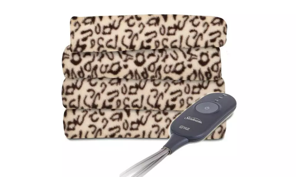 Sunbeam Electric Heated Fleece Warming Throw Blanket Cheetah Print - Second Medium