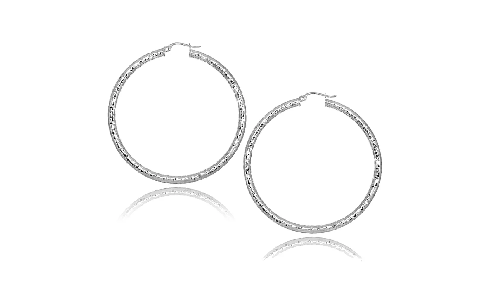 3x50mm Round Diamond-Cut Polished Sterling Silver Large Hoop Earrings
