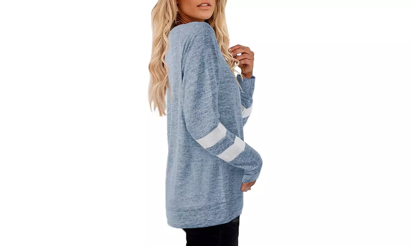 LESIES Women's V-Neck Tunic Style Short or Long Sleeve T-Shirts (S-2XL)