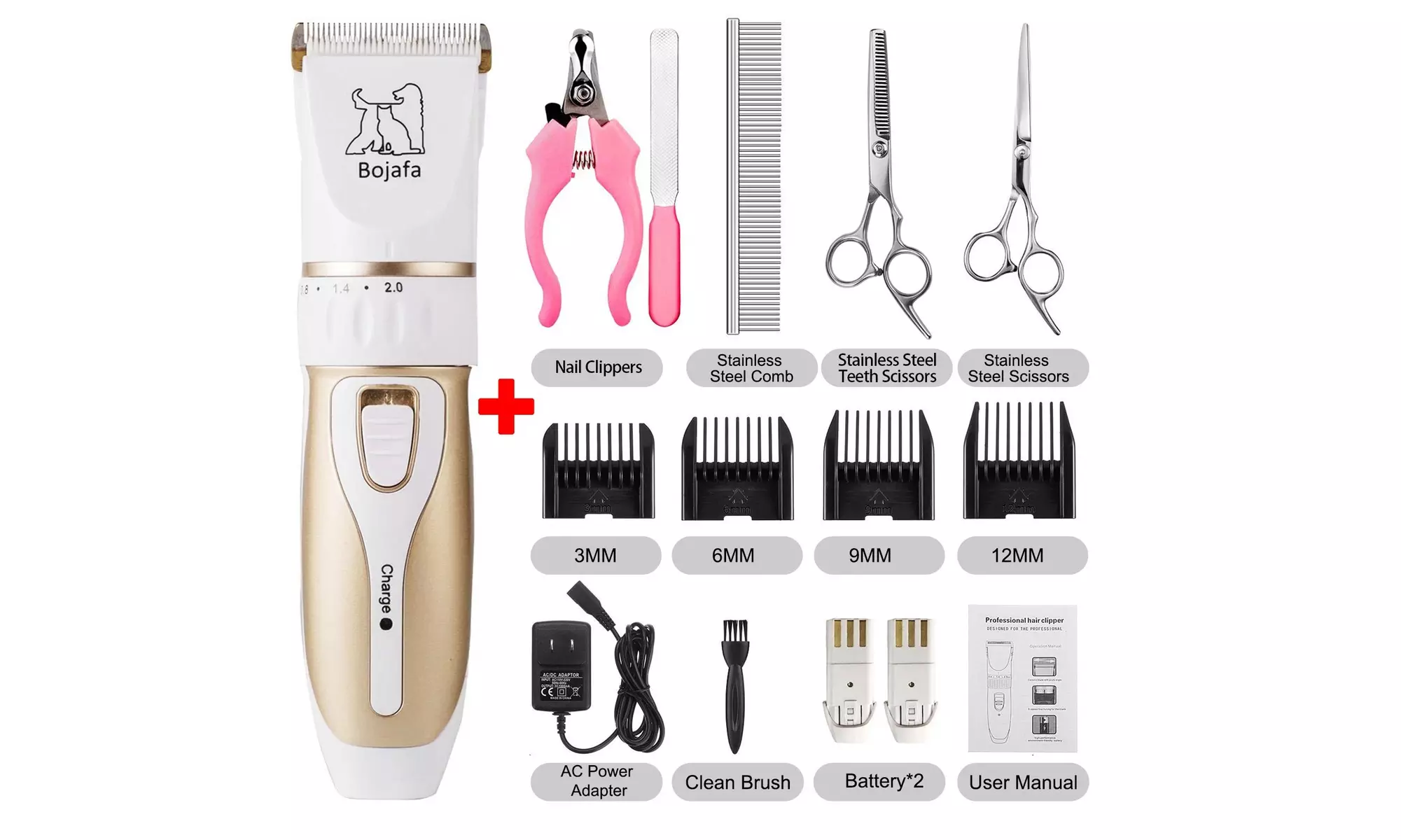Bojafa Dog Grooming Clippers Kit Cordless Professional Low Noise Pet Clippers - Primary Image