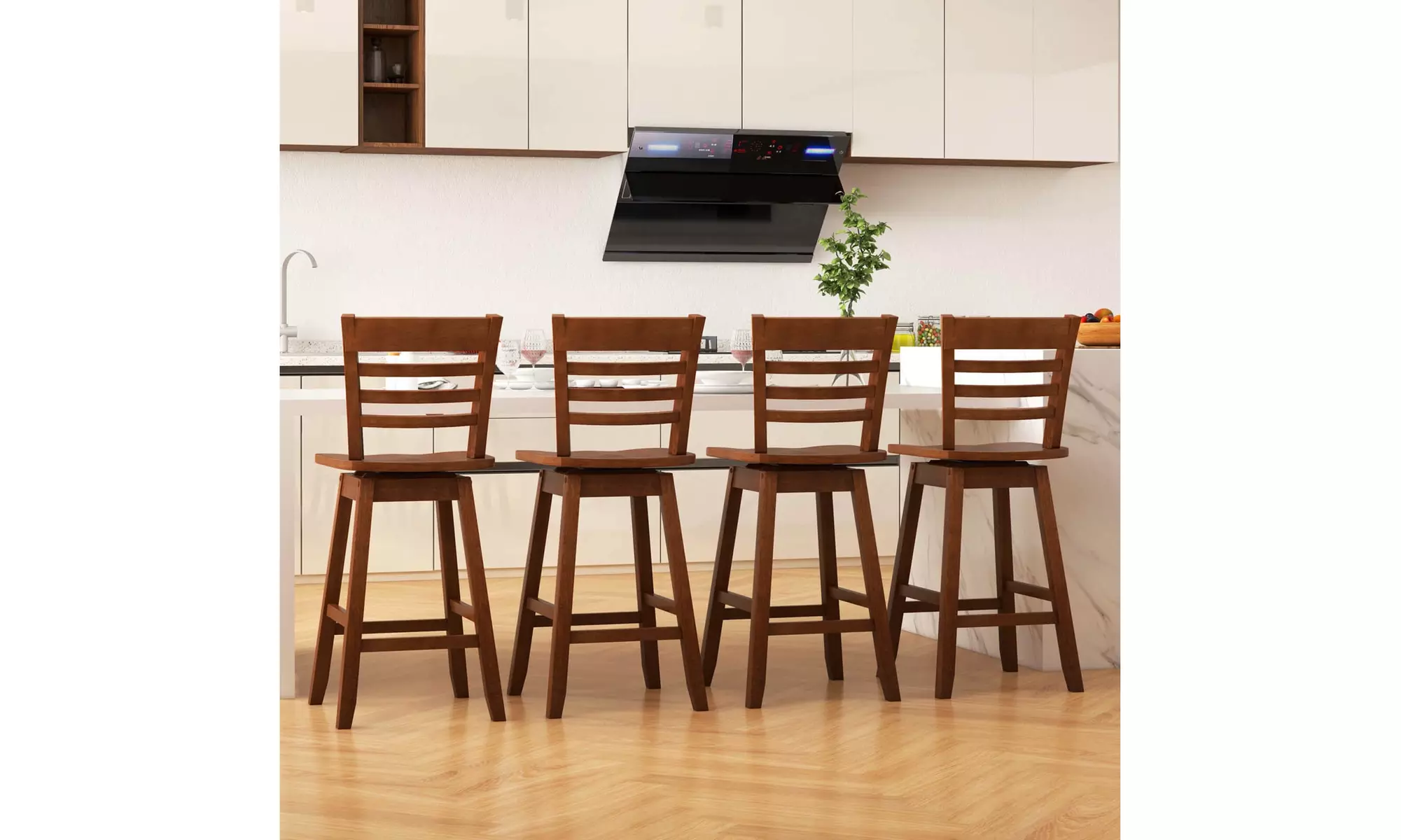 Costway 24.5" Counter Height Bar Chairs Swivel Bar Stools with Hollow Backrest