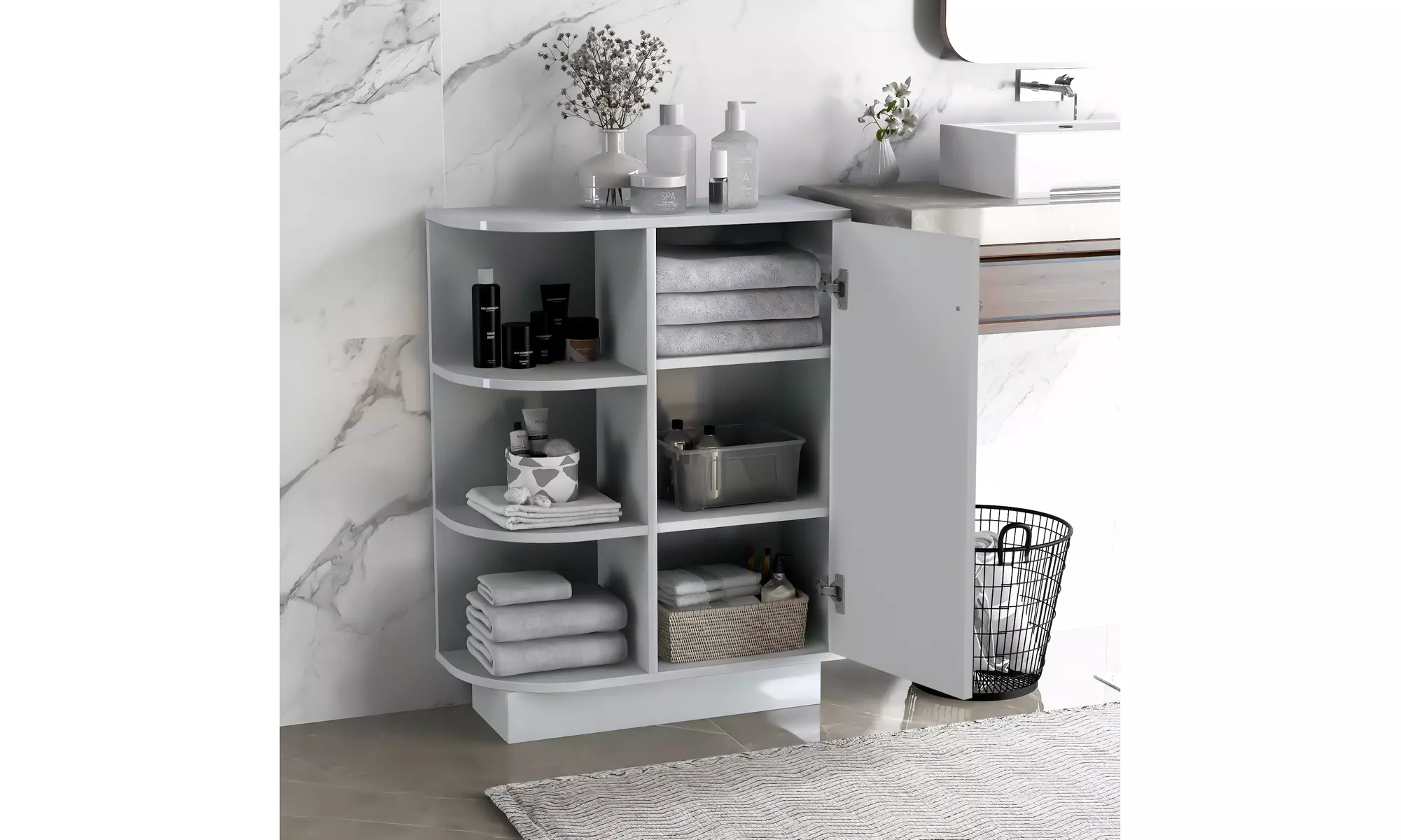 Open Style Shelf Cabinet with Adjustable Plates Ample Storage Space Gray - Primary Image