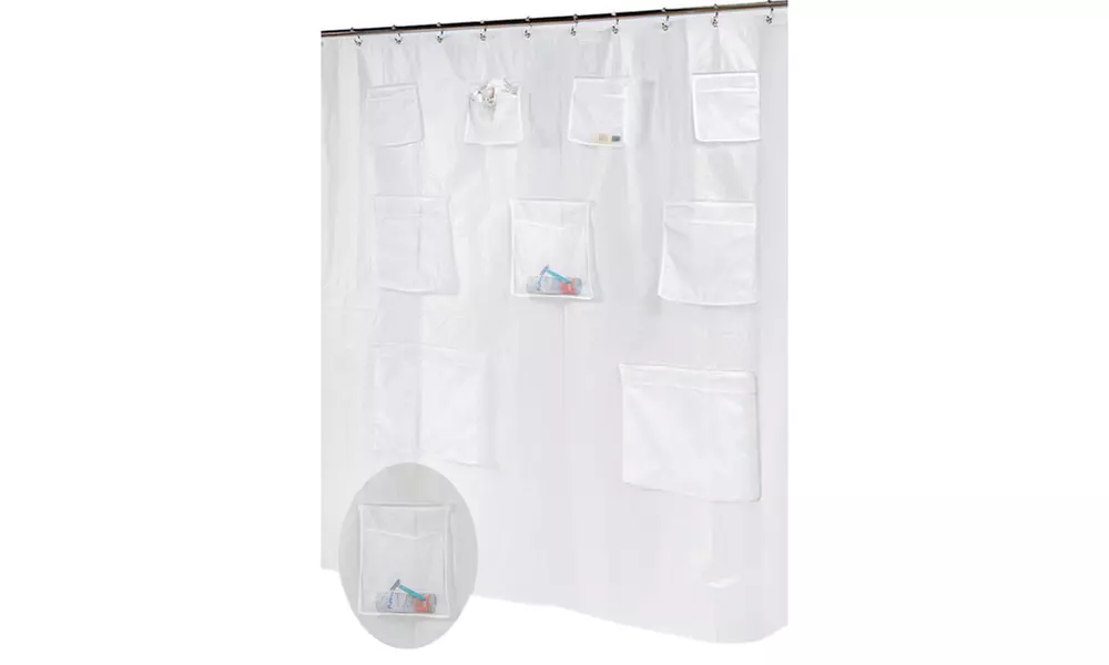 Pockets Peva Shower Curtain Or Liner With 9 Mesh Storage Pockets. Size 70" X 72" - Primary Image