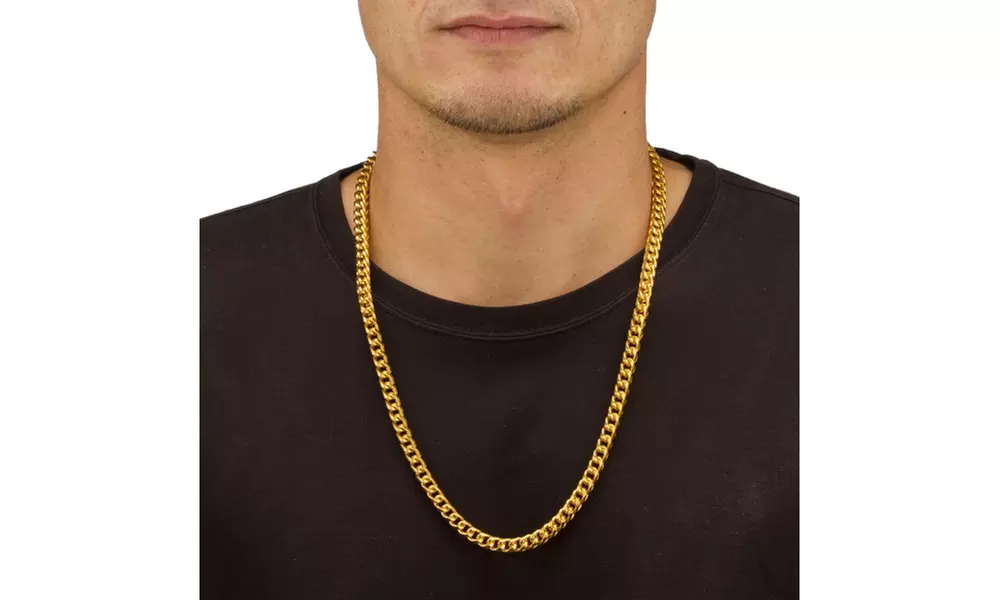 Men's Curb-Link Chain and Bracelet Set Gold Ion-Plated - Second Medium