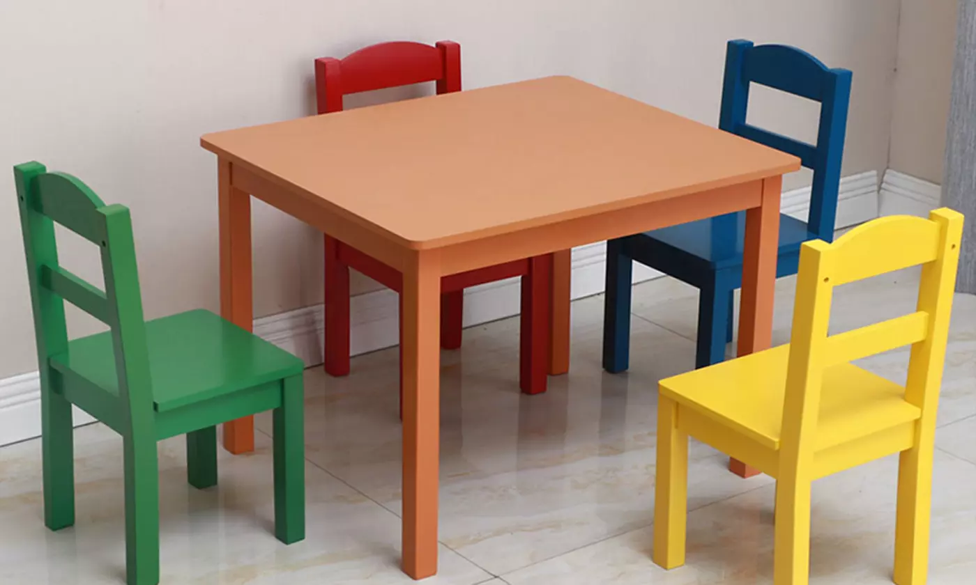 5 Piece Play Room Furniture Wood Kids Table and 4 Chairs Set Multi Colors - Primary Image