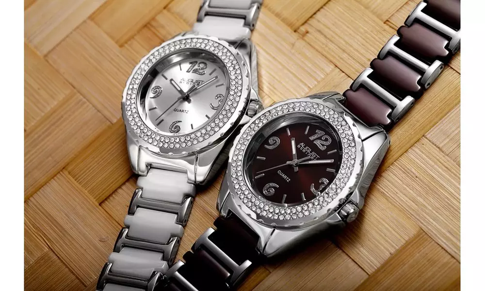 CLEARANCE - August Steiner Ladies Quartz Watch with a Crytal Studded Bezel - Primary Image