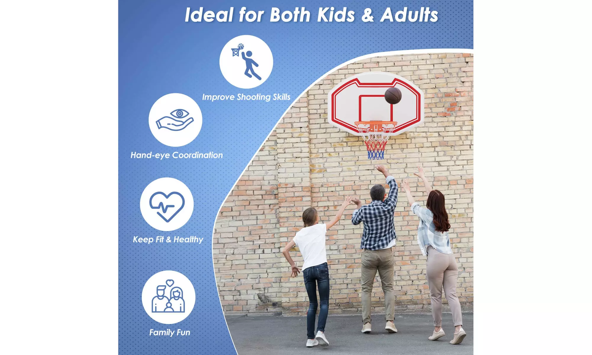 Costway Wall-Mounted Basketball Hoop with Shatter-Proof Backboard