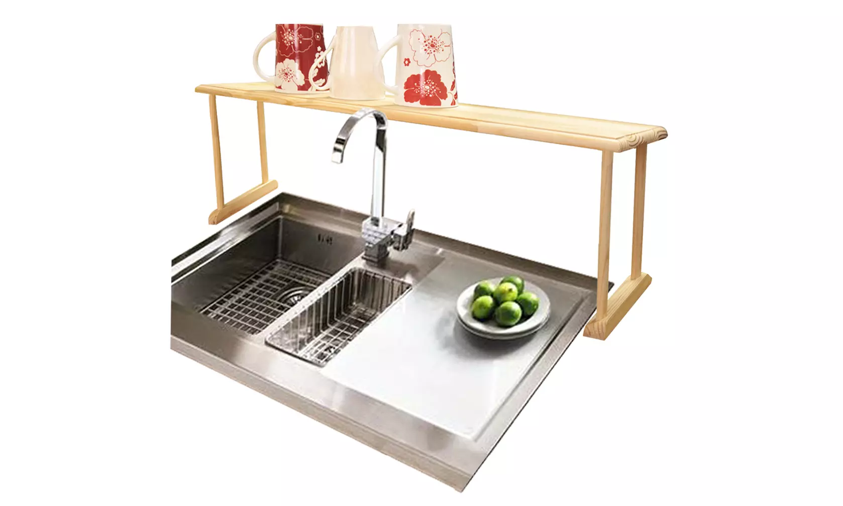 Heritage Houseware Space-Saving Oak Wood Over the Sink Multi-Use Shelf - Primary Image