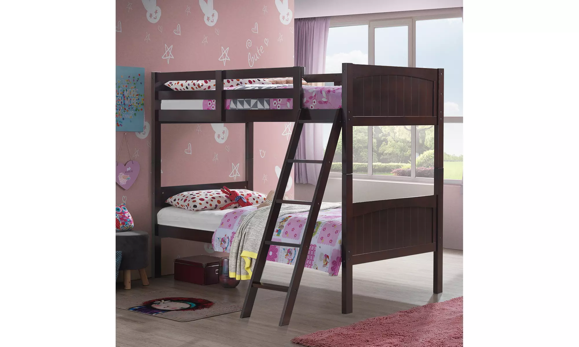 Costway Wooden Twin Over Twin Bunk Beds Convertable 2 Individual Beds 2 colors - Primary Image