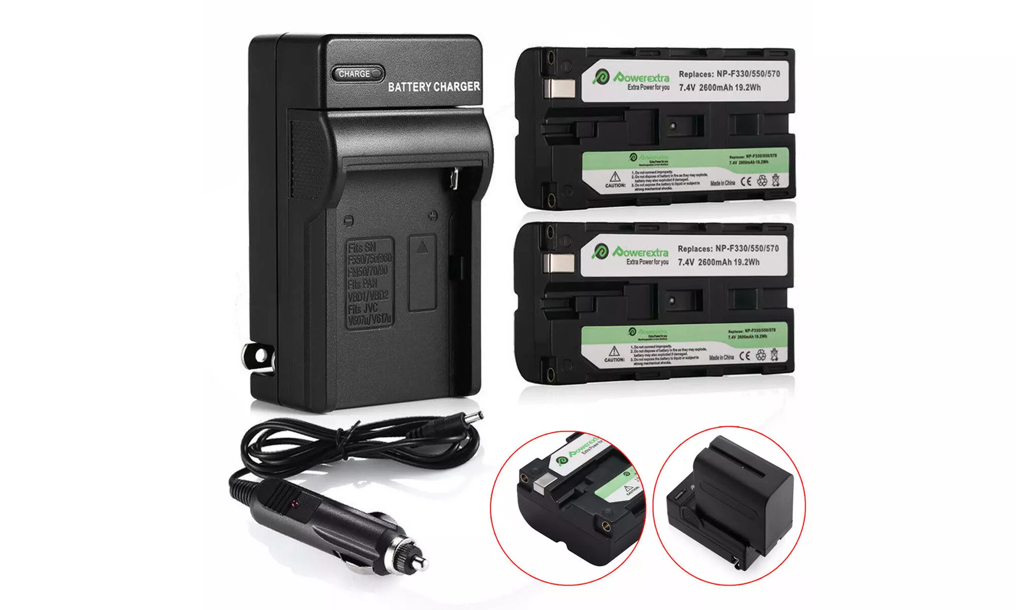 2 NP-F330 Battery  Charger for Sony NP-F550 NP-F570 NP-F750 NP-F960 NP-F770 - Primary Image