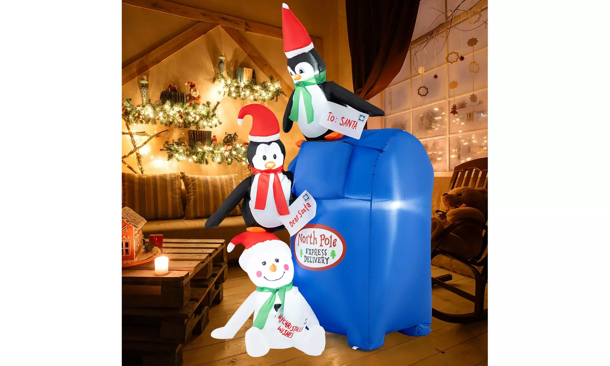 Costway Inflatable Christmas Santa Claus Helicopter Snowman Penguin Lights