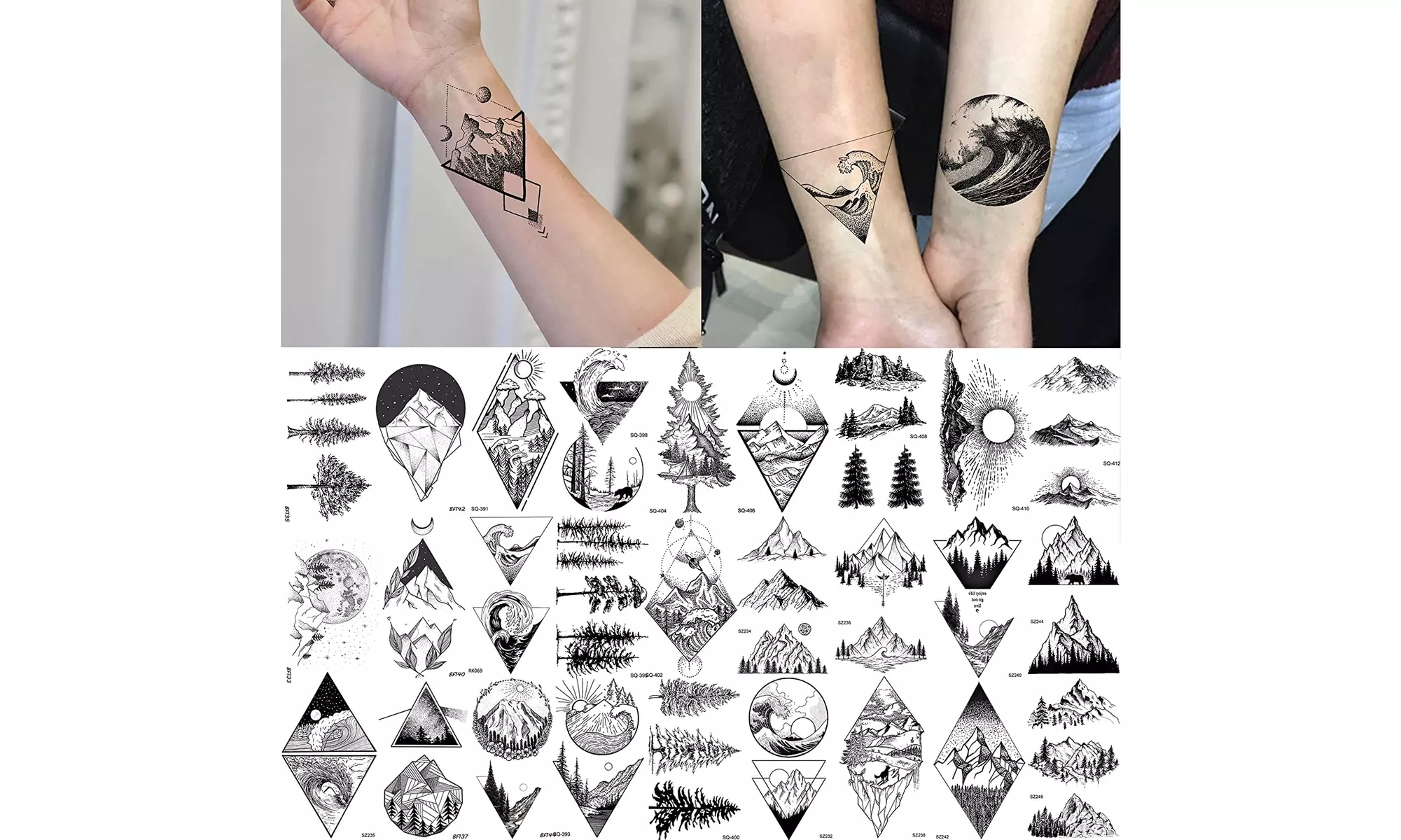 GOROMON 52 Sheets Small Black Mountain Temporary Tattoos For Men Women Adult - Second Medium