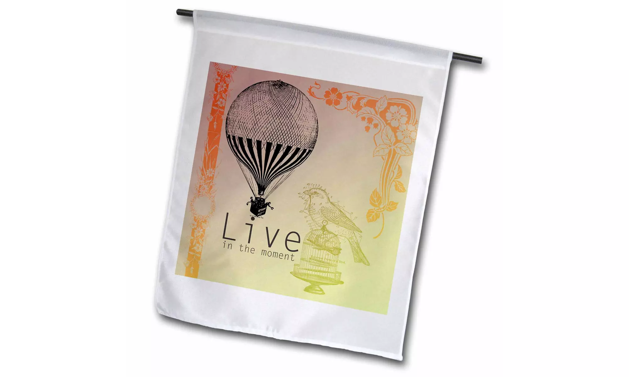 Garden Flag Live in the Moment Vintage Bird and Hot Air Balloon - Image 2