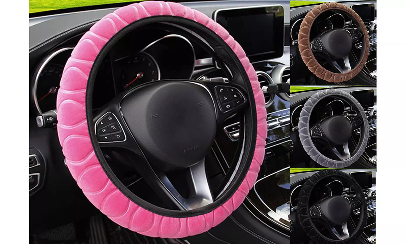 14.5 Pink Steering Wheel Cover Fuzzy Wool Velvet Car Winter Warmer Universal - Primary Image