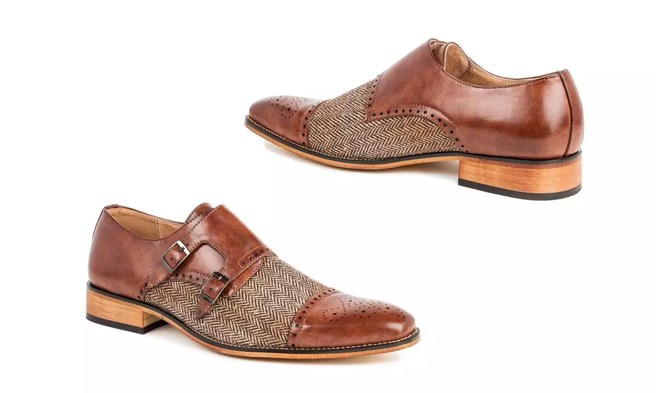 Gino Vitale Men's Double Monk Strap Herringbone Dress Shoes - Second Medium