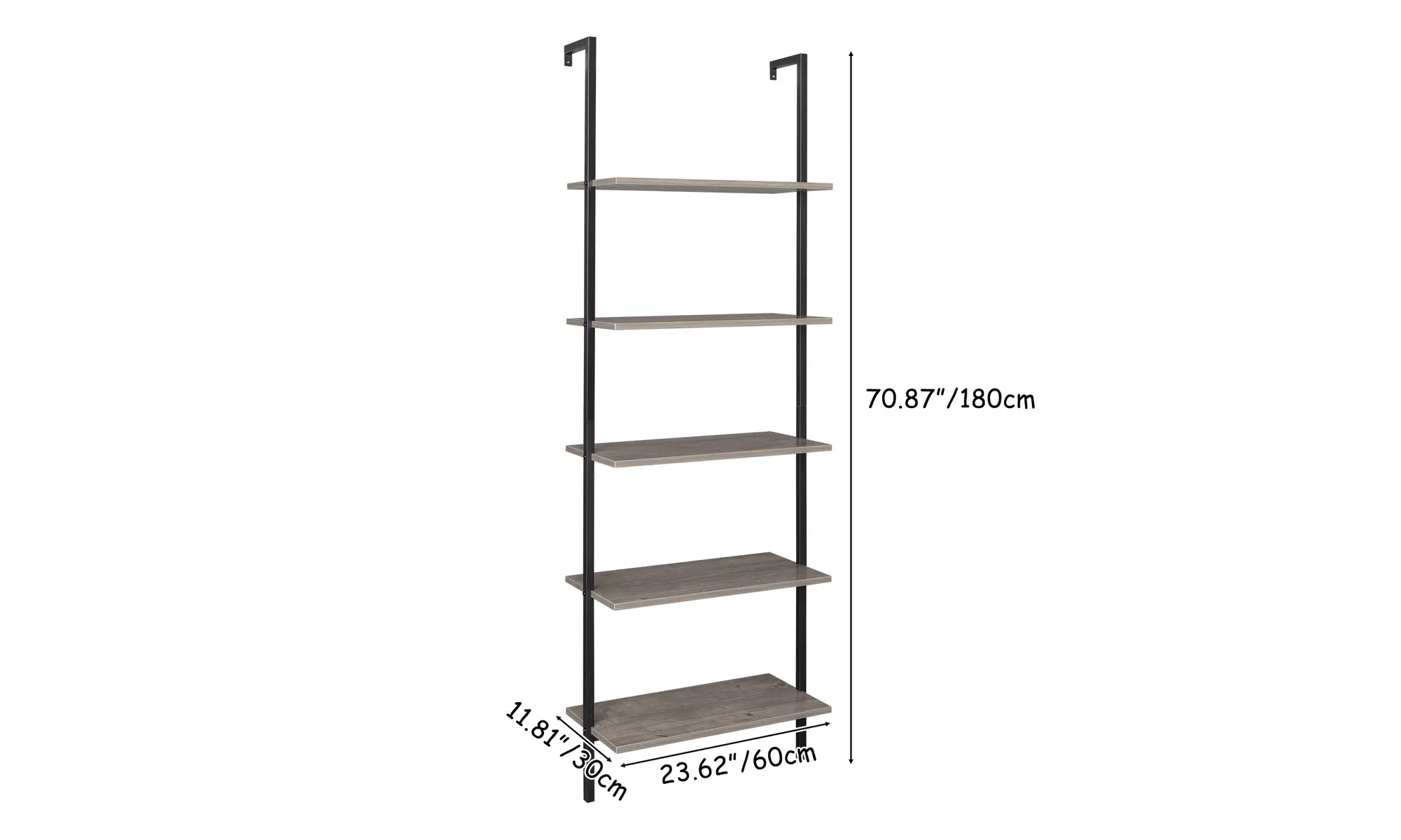 5-Shelf Wood Modern Bookcase Open Wall Mount Ladder Bookshelf - Image 3