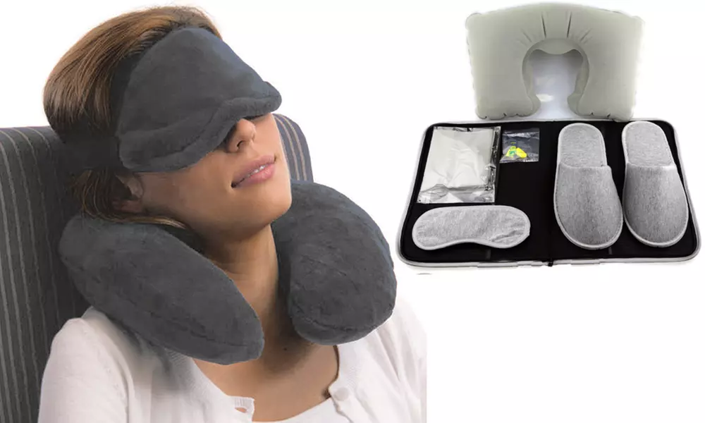 4-Piece Travel Sleeping Kit With Neck Pillow, Eye Mask, Slippers And Earplugs - Primary Image