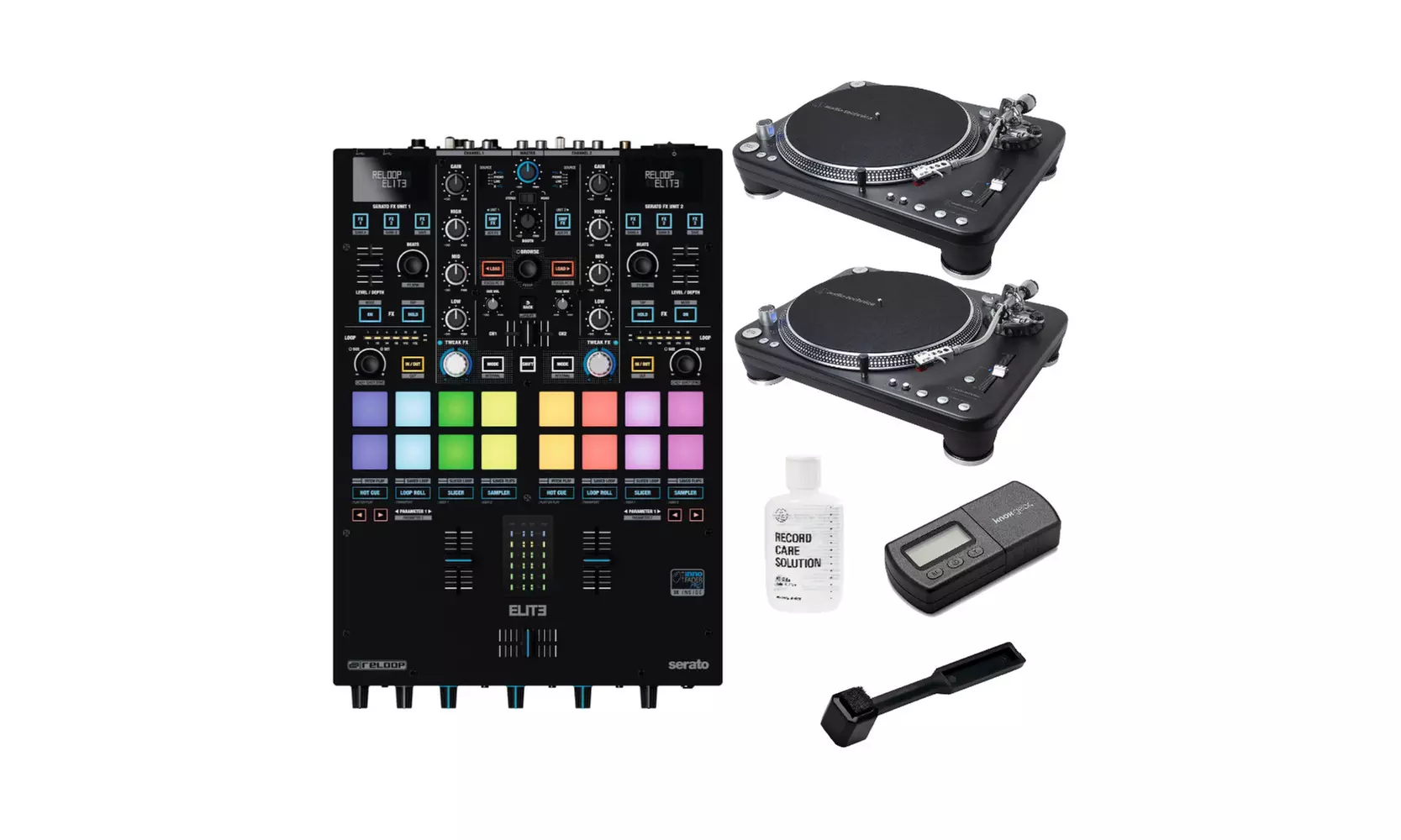 Reloop Elite Mixer Serato Bundle with Turntable (Pair) and Record Care System - Primary Image